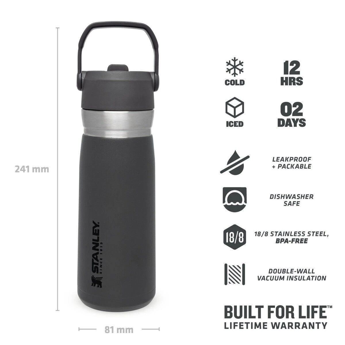 Stanley The IceFlow Flip Straw Water Bottle 650 Ml Charcoal 2 Stanley The IceFlow Flip Straw Water Bottle 650 Ml Charcoal - Afbeelding 2